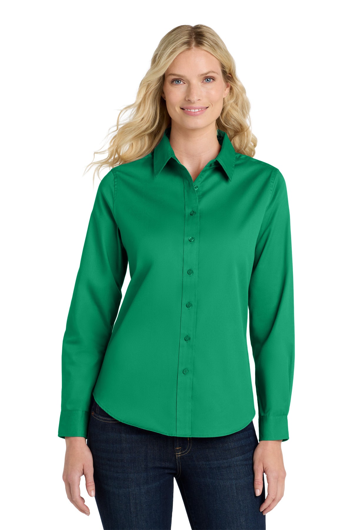 Custom Court Green Women's Long Sleeve Easy Care Shirt L608, personalized by SanCanDo Swag in Argyle, TX