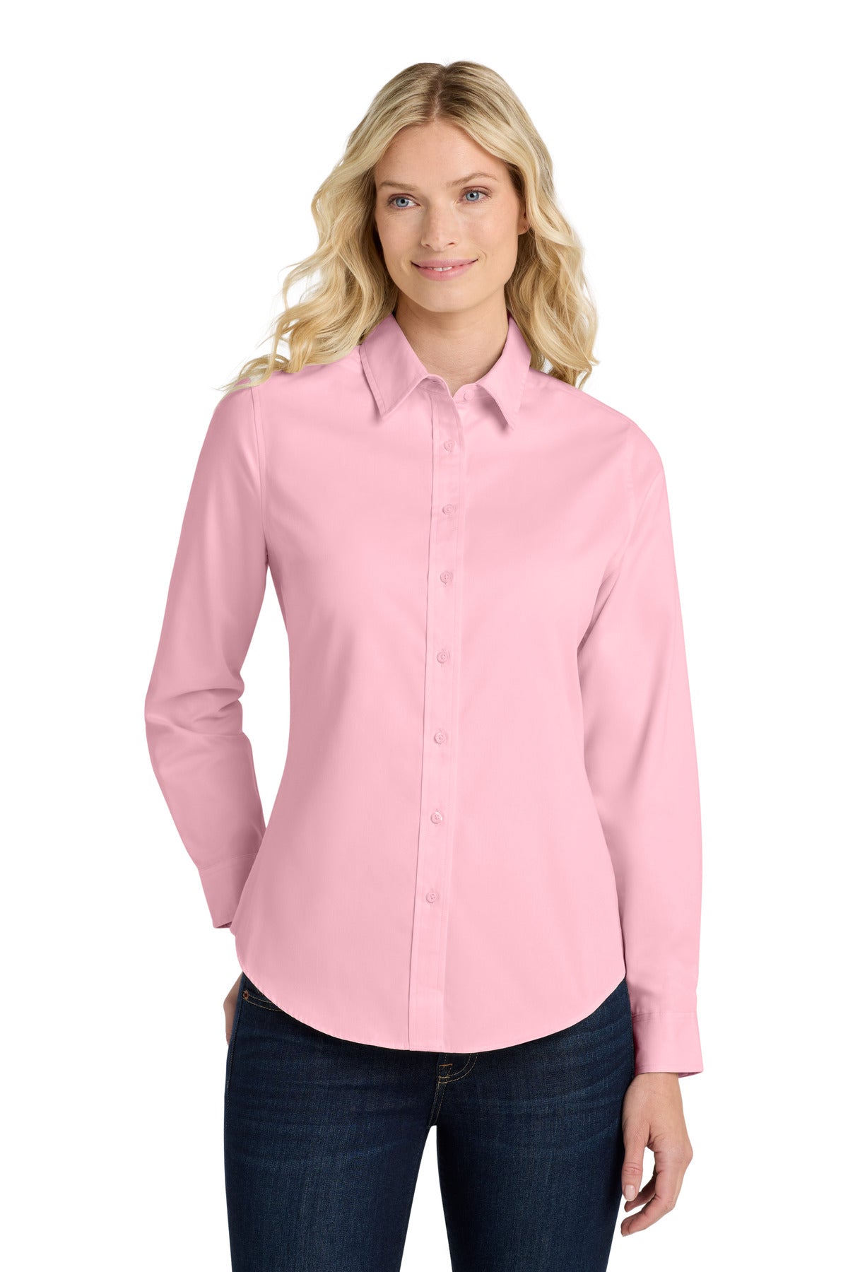 Custom Light Pink Women's Long Sleeve Easy Care Shirt L608, personalized by SanCanDo Swag in Argyle, TX