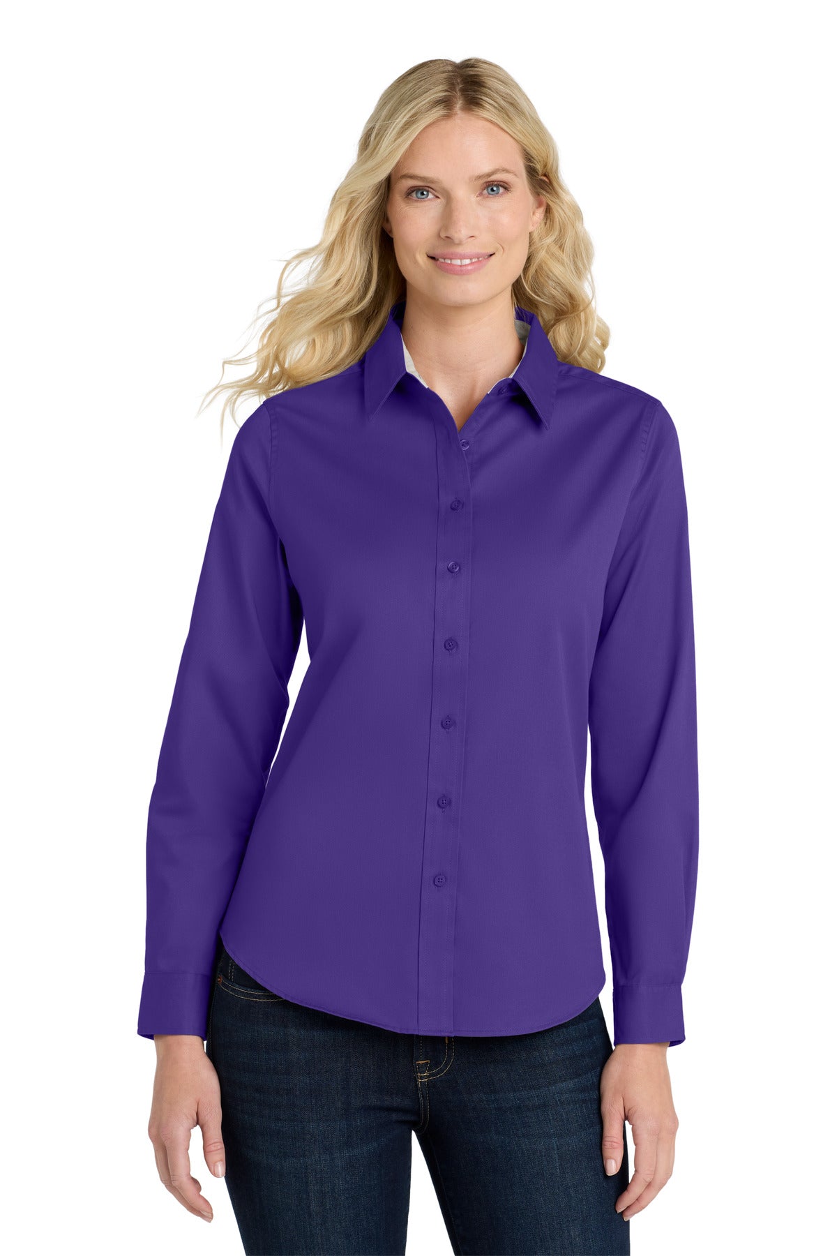 Custom Purple/ Light Stone Women's Long Sleeve Easy Care Shirt L608, personalized by SanCanDo Swag in Argyle, TX