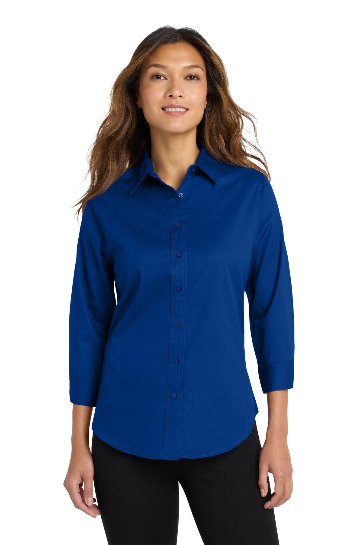 Custom Royal Women's 3/4-Sleeve Easy Care Shirt L612, personalized by SanCanDo Swag in Argyle, TX