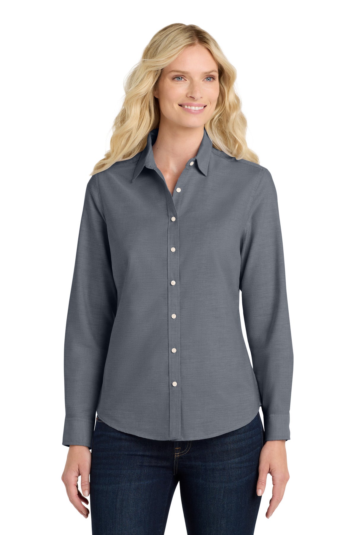 Custom Black Women's SuperPro Oxford Shirt L658, personalized by SanCanDo Swag in Argyle, TX