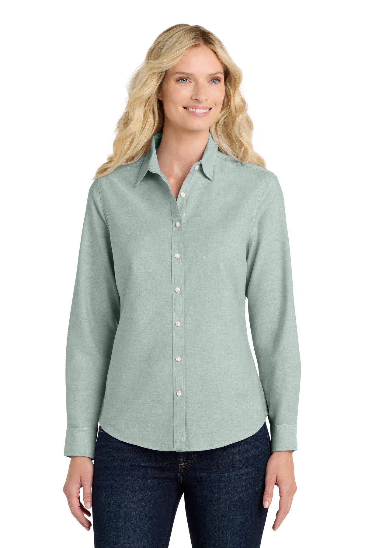 Custom Green Women's SuperPro Oxford Shirt L658, personalized by SanCanDo Swag in Argyle, TX