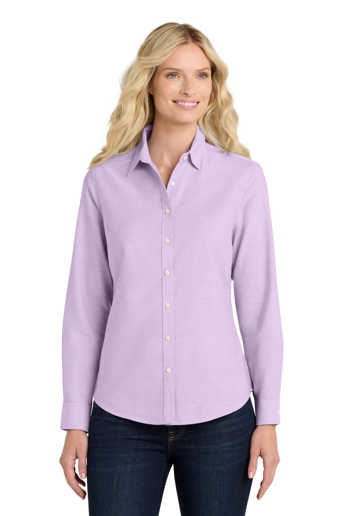 Custom Soft Purple Women's SuperPro Oxford Shirt L658, personalized by SanCanDo Swag in Argyle, TX