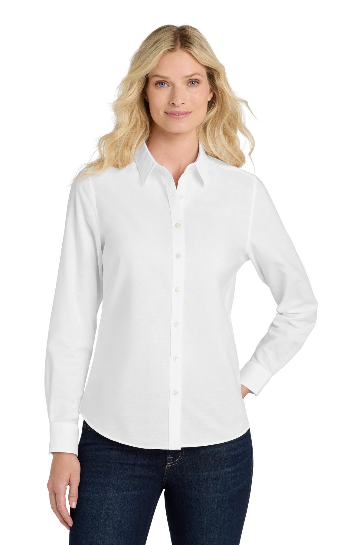 Custom White Women's SuperPro Oxford Shirt L658, personalized by SanCanDo Swag in Argyle, TX