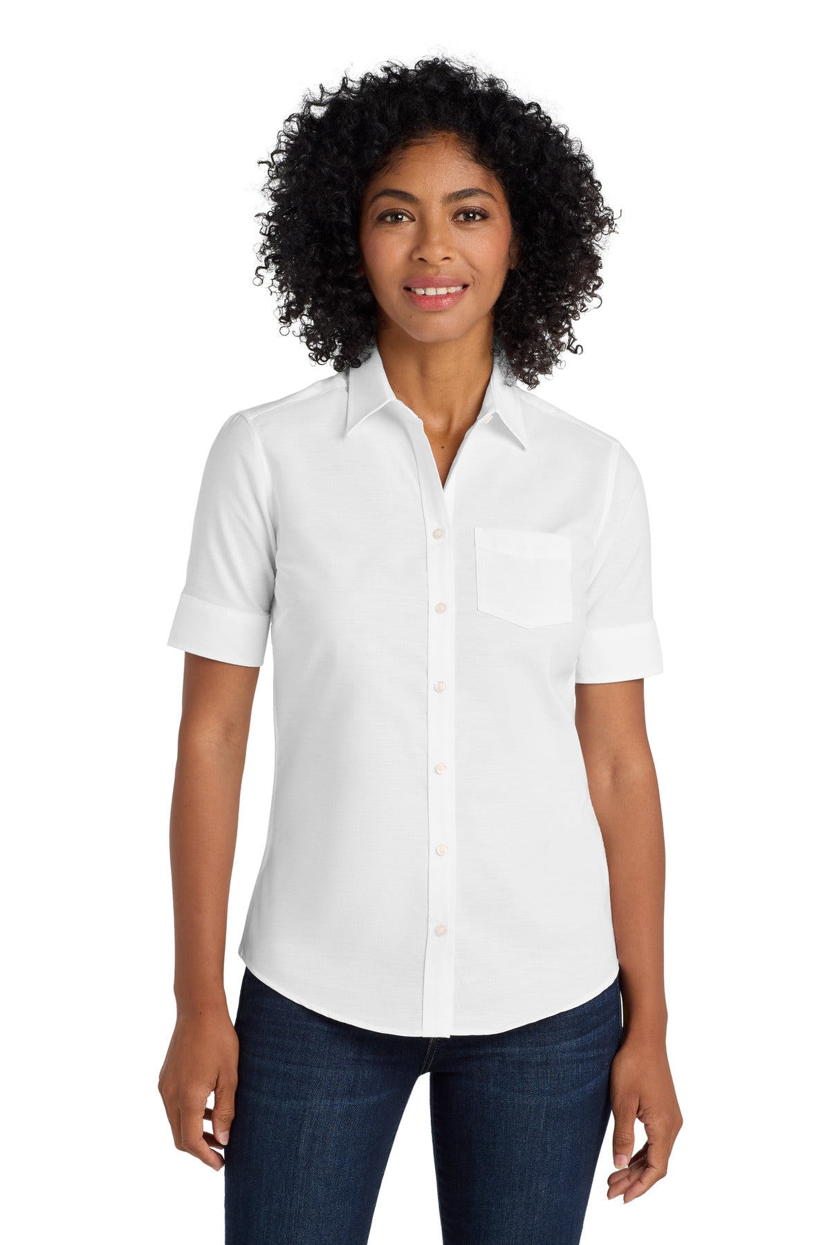 Custom White Short Sleeve SuperPro Oxford Shirt L659, personalized by SanCanDo Swag in Argyle, TX