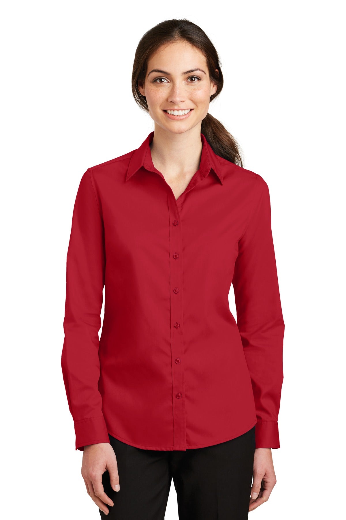 Custom Rich Red Women's SuperPro Twill Shirt L663, personalized by SanCanDo Swag in Argyle, TX