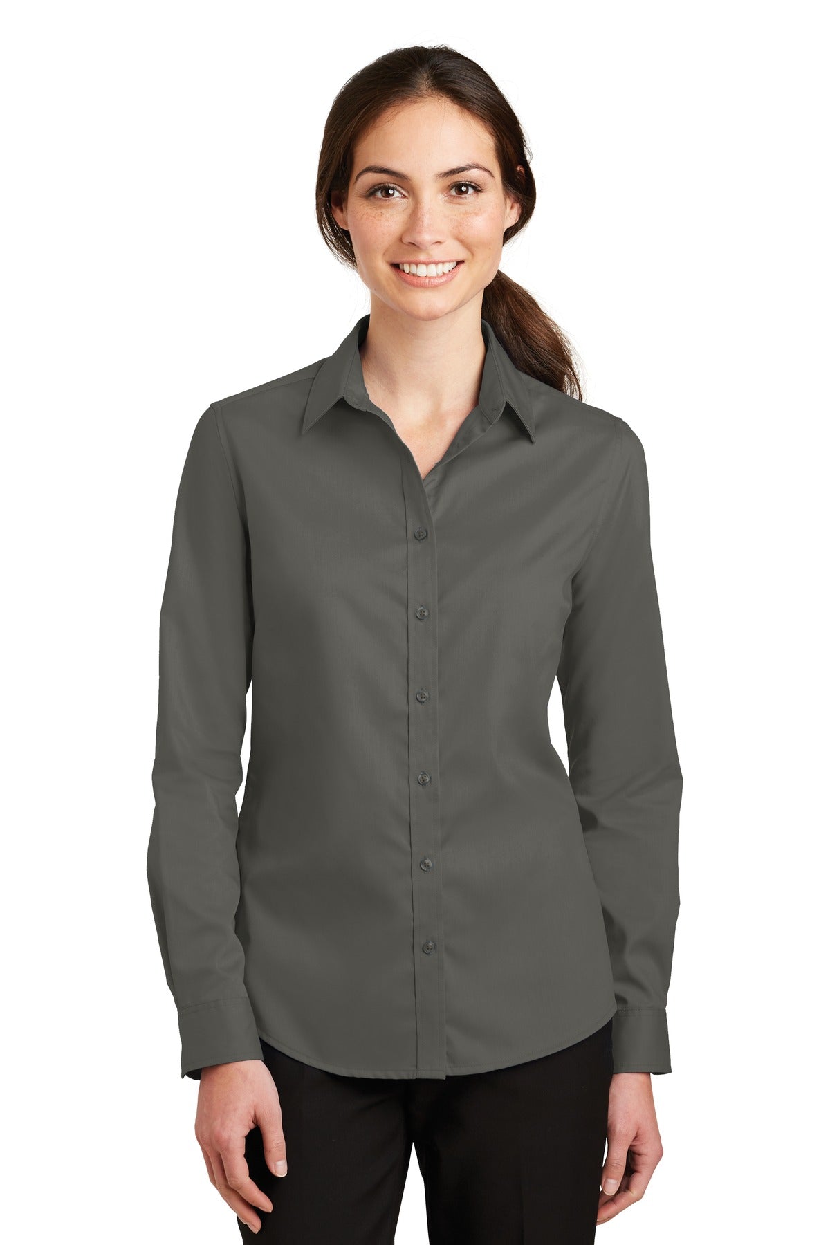 Custom Sterling Grey Women's SuperPro Twill Shirt L663, personalized by SanCanDo Swag in Argyle, TX