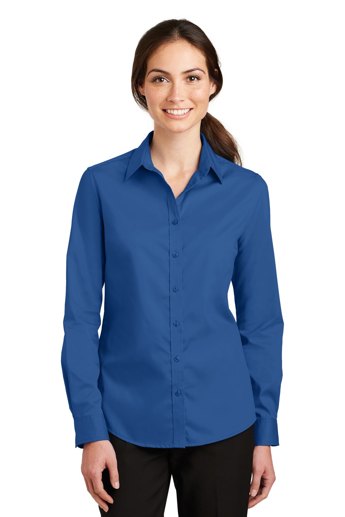 Custom True Blue Women's SuperPro Twill Shirt L663, personalized by SanCanDo Swag in Argyle, TX