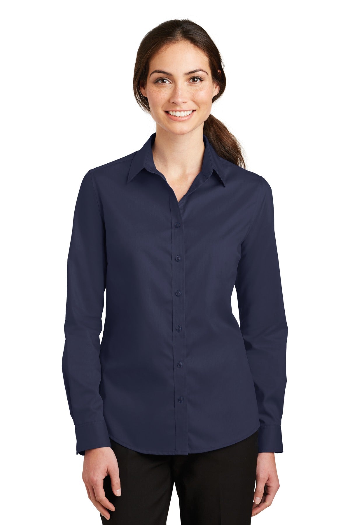 Custom True Navy Women's SuperPro Twill Shirt L663, personalized by SanCanDo Swag in Argyle, TX