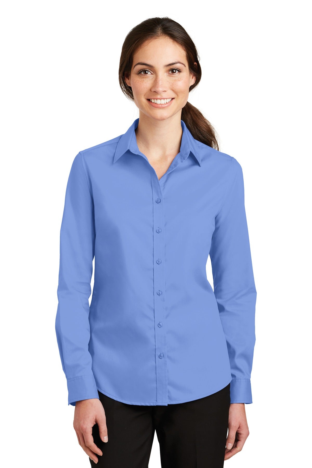 Custom Ultramarine Blue Women's SuperPro Twill Shirt L663, personalized by SanCanDo Swag in Argyle, TX