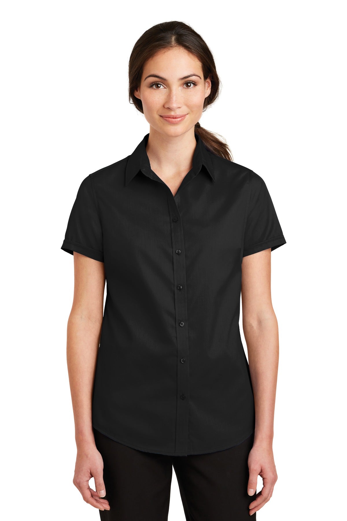 Custom Black Short Sleeve SuperPro Twill Shirt L664, personalized by SanCanDo Swag in Argyle, TX