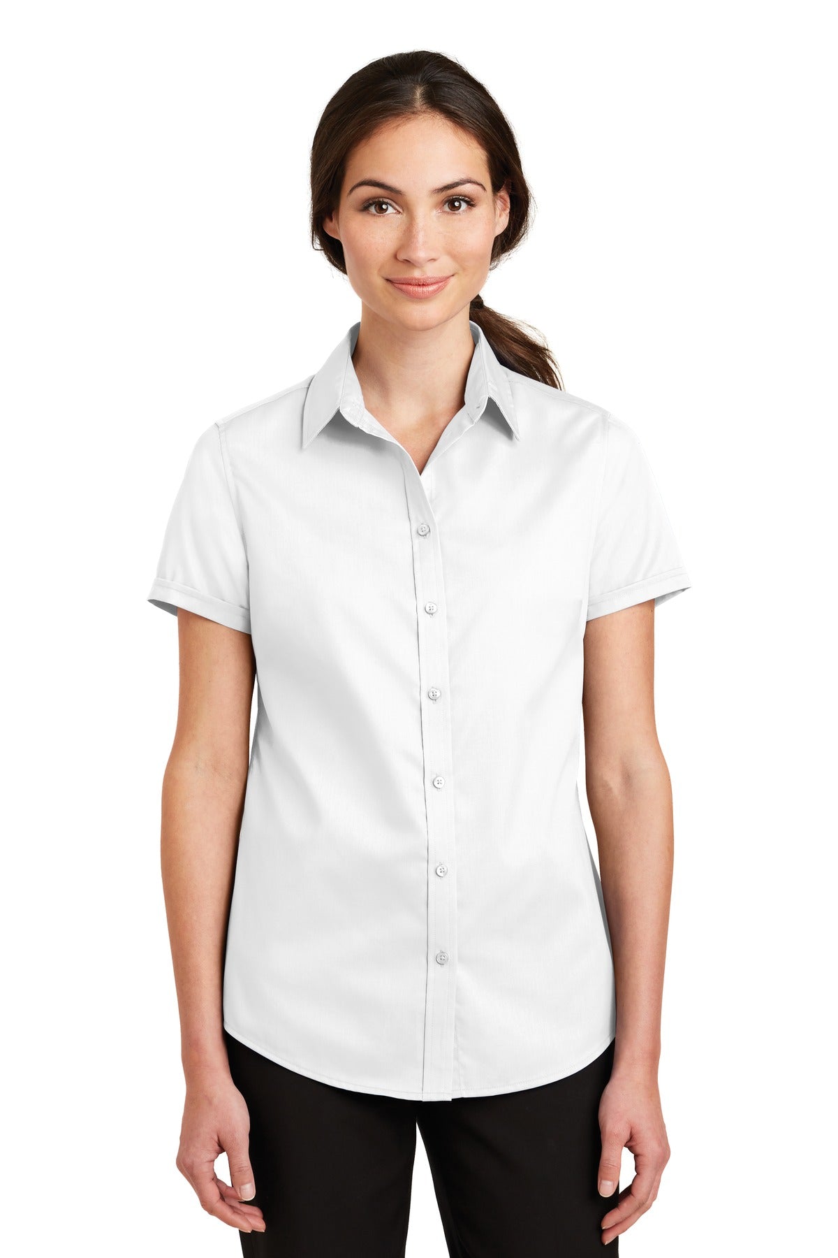 Custom White Short Sleeve SuperPro Twill Shirt L664, personalized by SanCanDo Swag in Argyle, TX