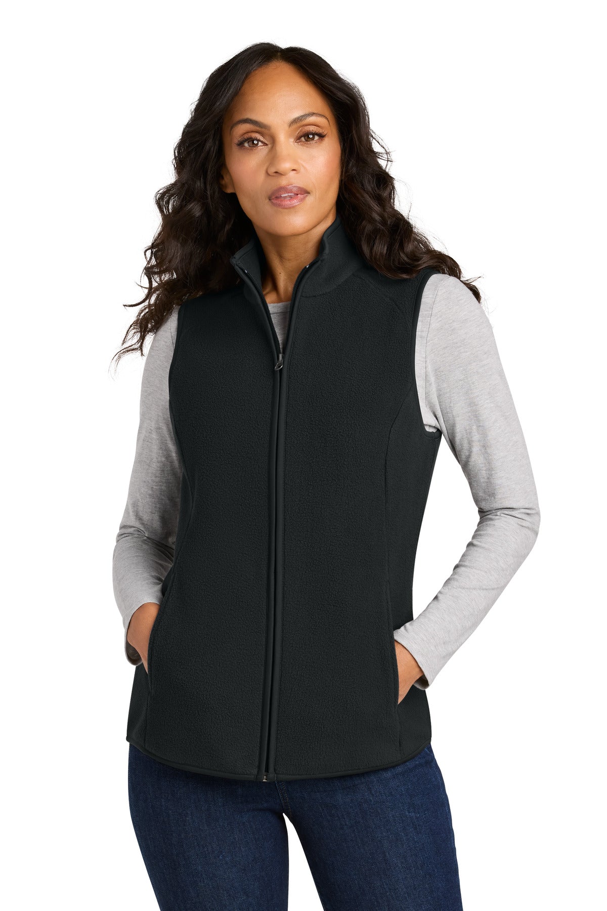 Custom Deep Black Women's C-FREE Fleece Vest L702, personalized by SanCanDo Swag in Argyle, TX