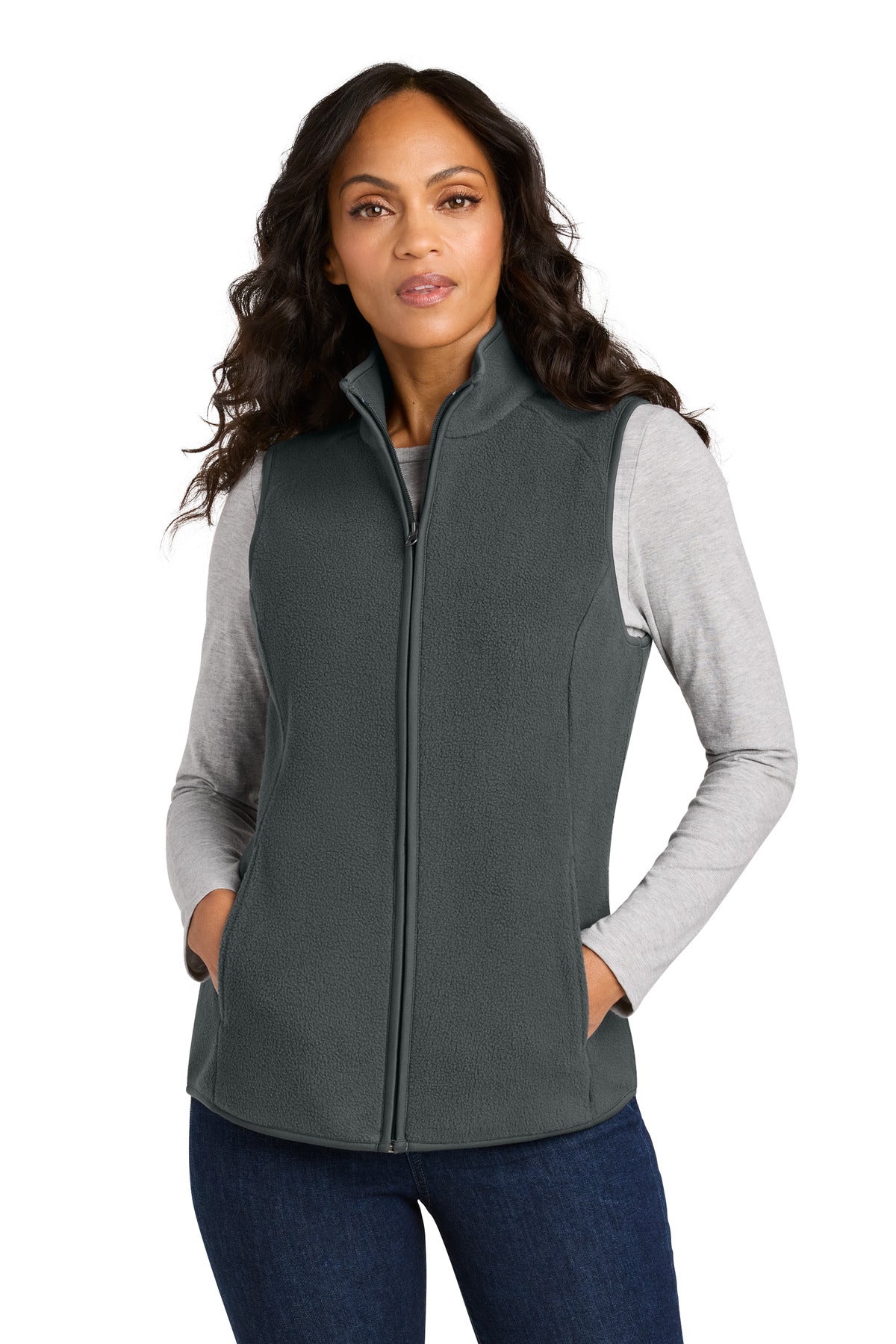 Custom Grey Steel Women's C-FREE Fleece Vest L702, personalized by SanCanDo Swag in Argyle, TX
