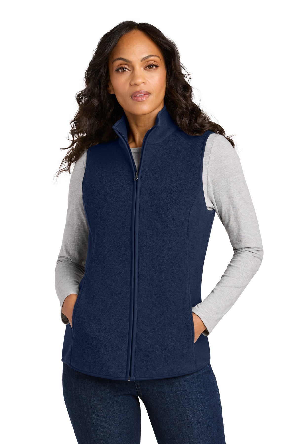 Custom True Navy Women's C-FREE Fleece Vest L702, personalized by SanCanDo Swag in Argyle, TX