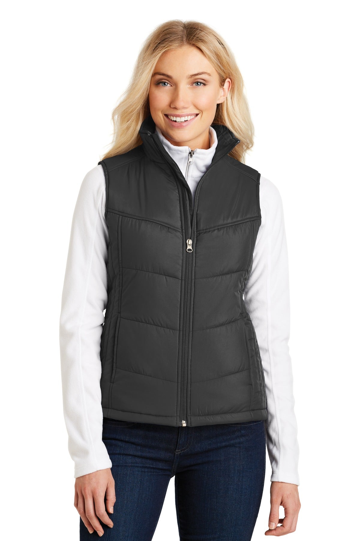 Custom Black/ Black Women's Puffy Vest L709, personalized by SanCanDo Swag in Argyle, TX