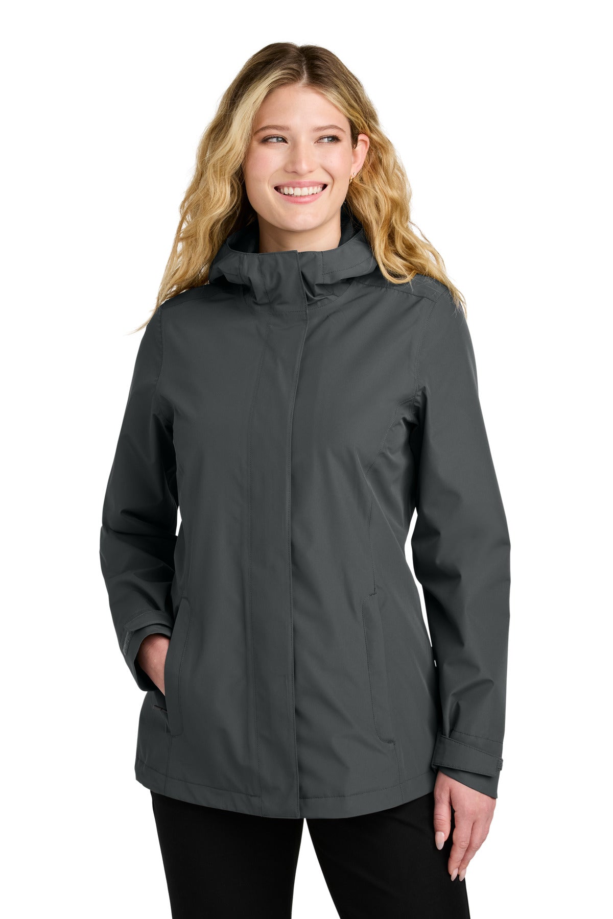 Custom Grey Steel Women's C-FREE Rain Jacket L714, personalized by SanCanDo Swag in Argyle, TX