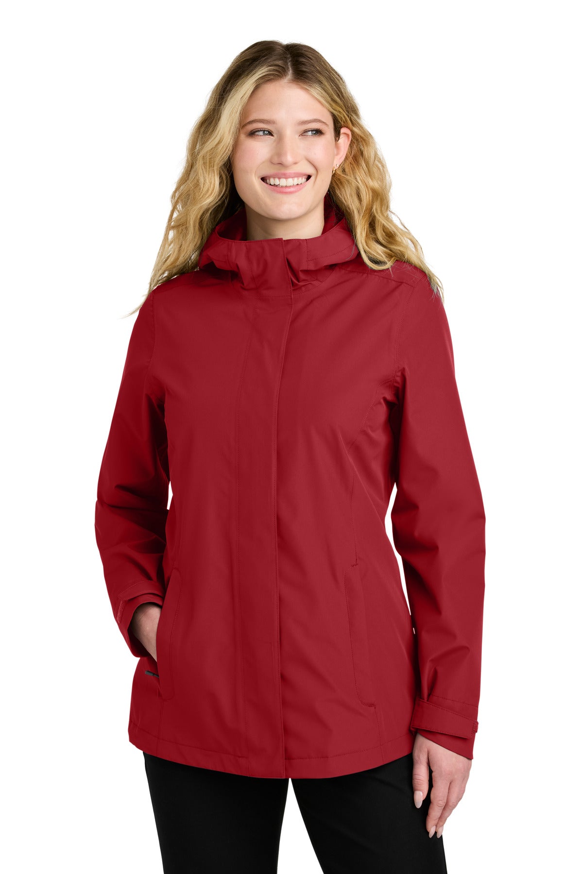 Custom Rich Red Women's C-FREE Rain Jacket L714, personalized by SanCanDo Swag in Argyle, TX