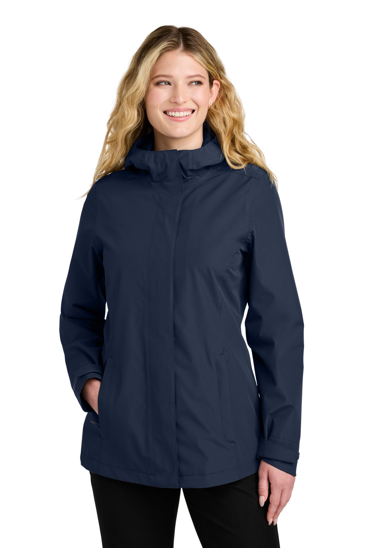 Custom True Navy Women's C-FREE Rain Jacket L714, personalized by SanCanDo Swag in Argyle, TX