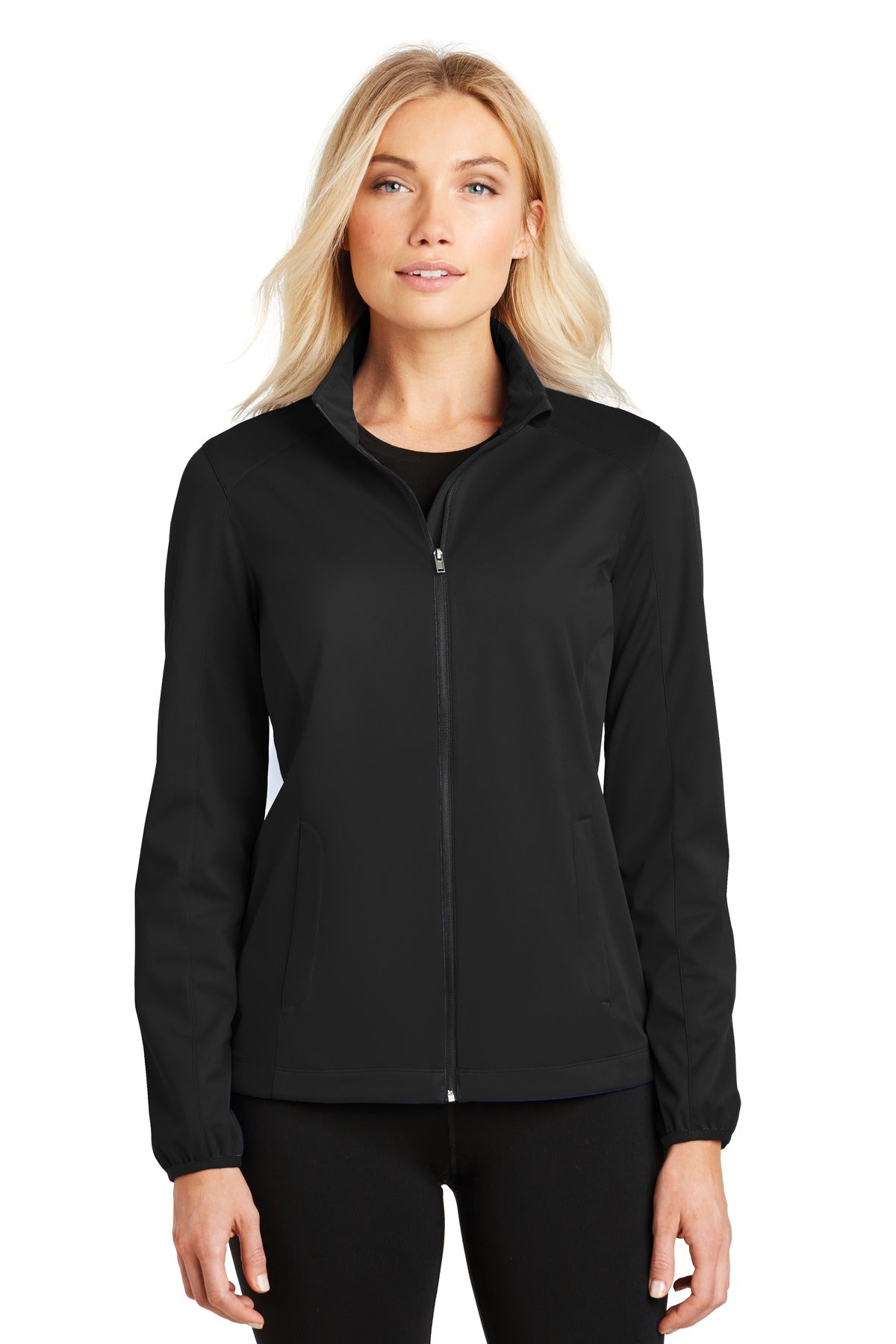 Custom Deep Black Women's Active Soft Shell Jacket L717, personalized by SanCanDo Swag in Argyle, TX