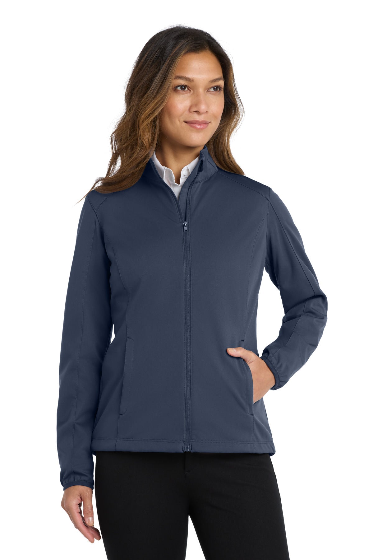 Custom Dress Blue Navy Women's Active Soft Shell Jacket L717, personalized by SanCanDo Swag in Argyle, TX