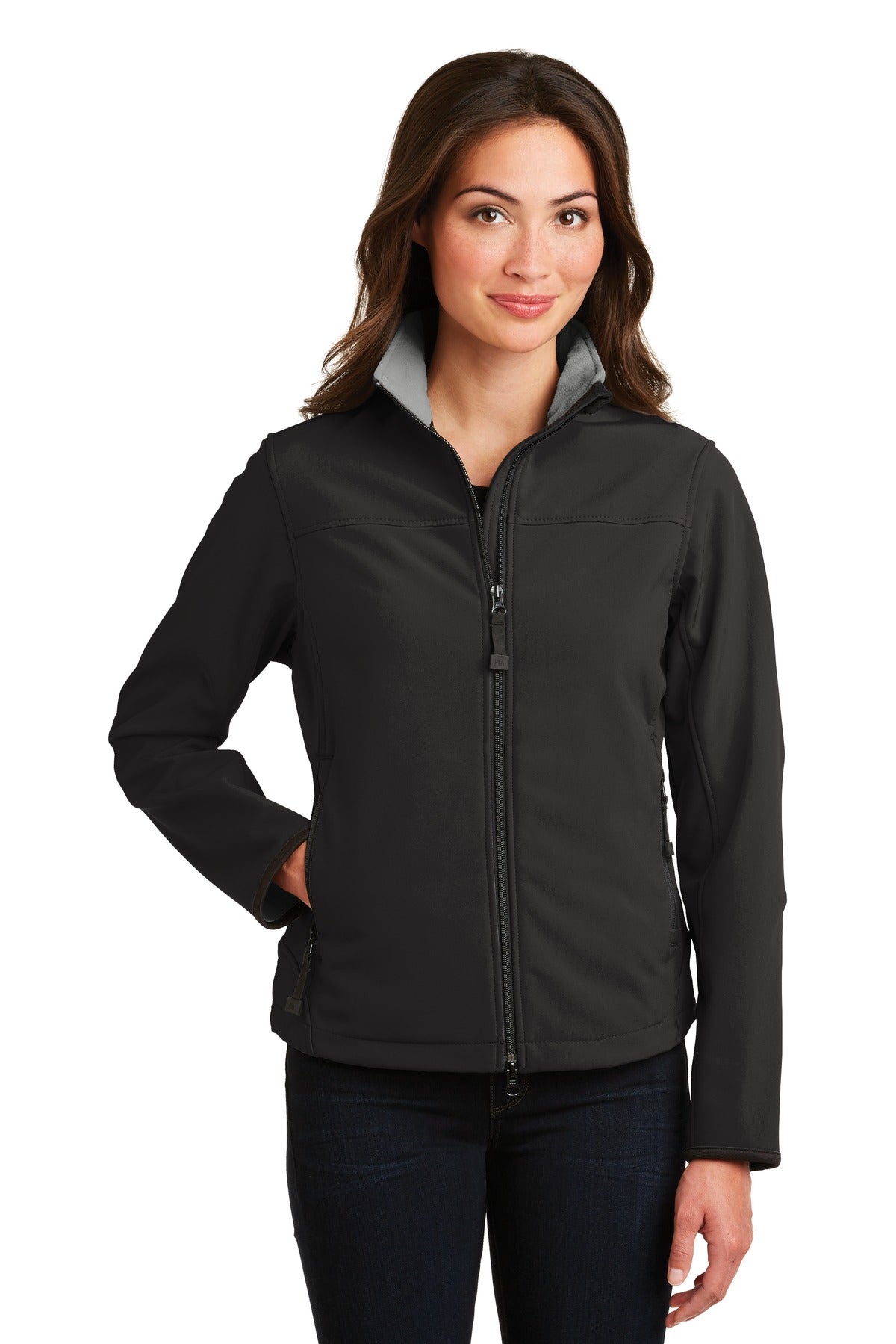 Custom Black/ Chrome Women's Glacier Soft Shell Jacket L790, personalized by SanCanDo Swag in Argyle, TX