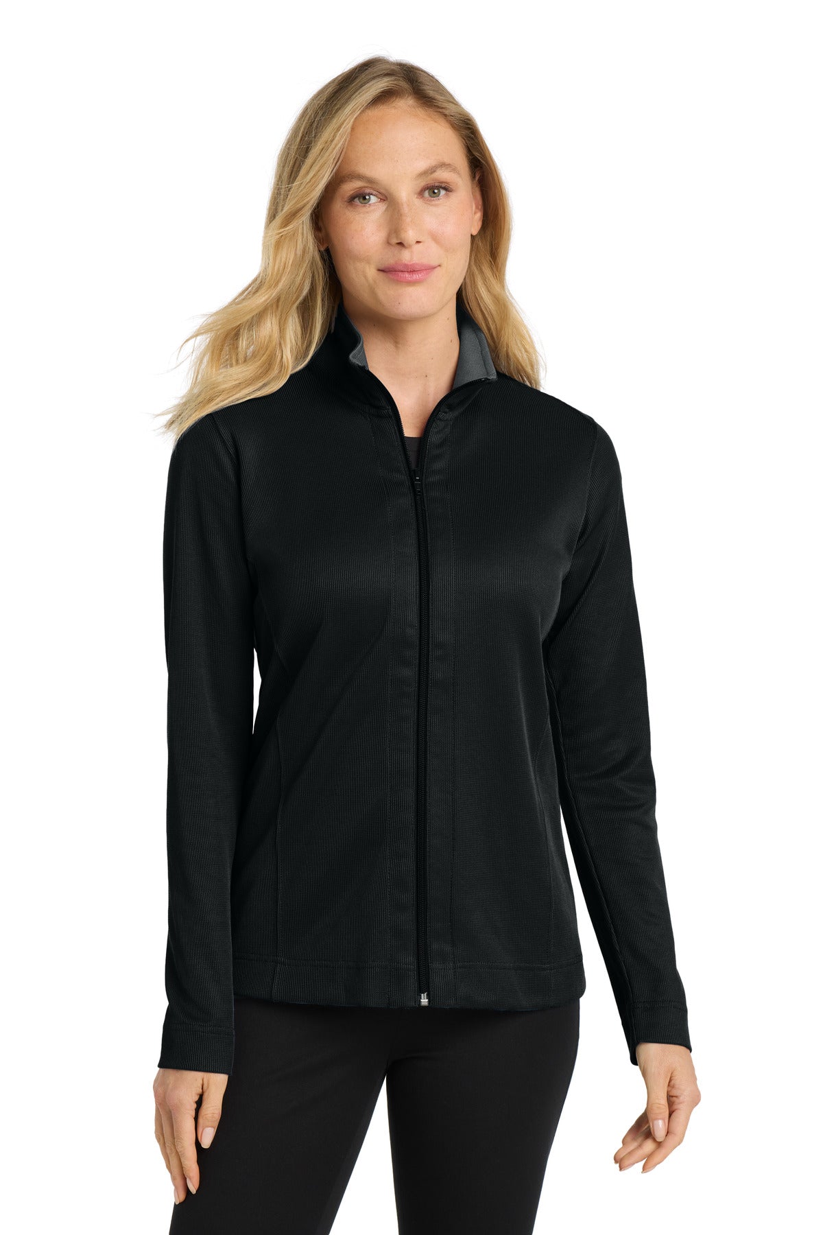 Custom Black/ Iron Grey Women's Vertical Texture Full-Zip Jacket L805, personalized by SanCanDo Swag in Argyle, TX