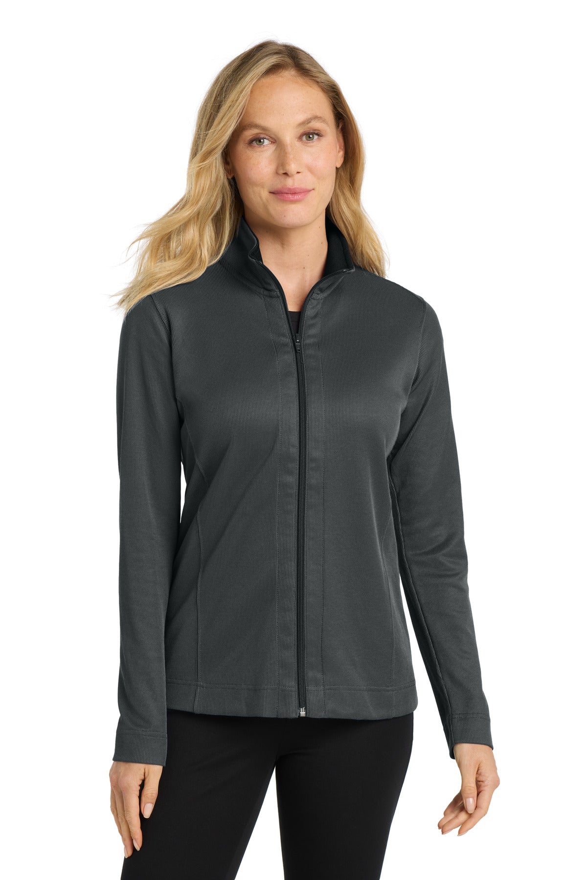Custom Iron Grey/ Black Women's Vertical Texture Full-Zip Jacket L805, personalized by SanCanDo Swag in Argyle, TX