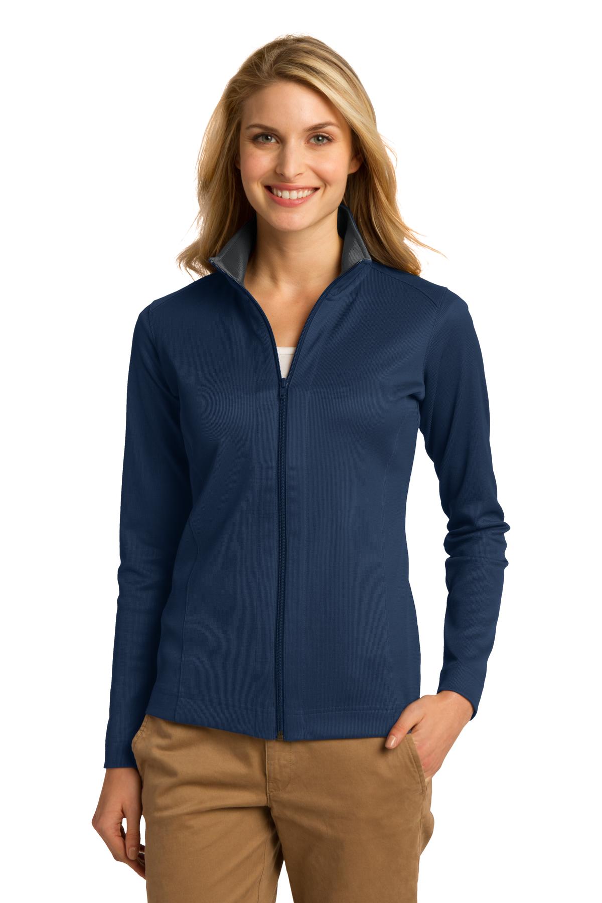 Custom Regatta Blue/ Iron Grey Women's Vertical Texture Full-Zip Jacket L805, personalized by SanCanDo Swag in Argyle, TX