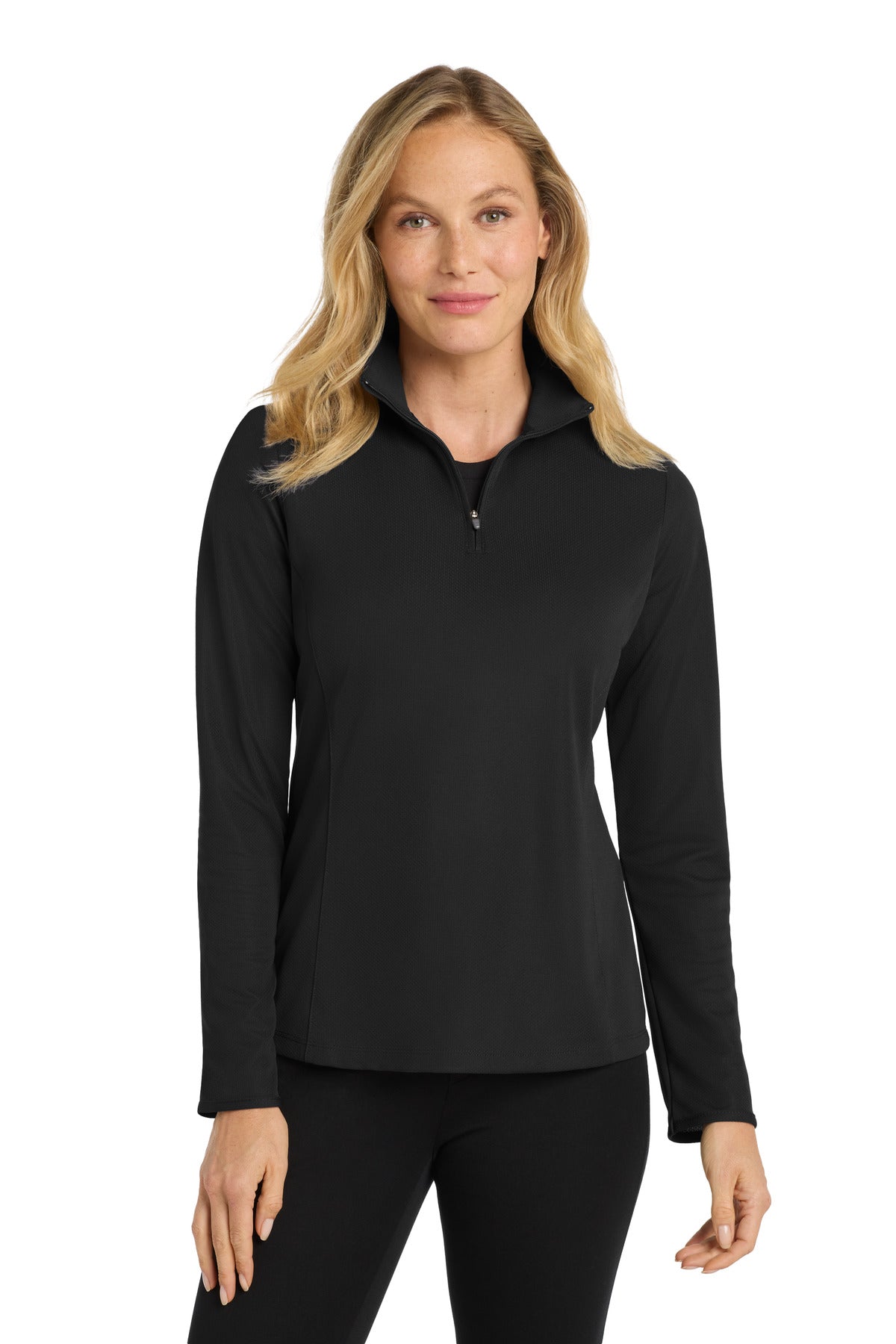 Custom Black Women's Pinpoint Mesh 1/2-Zip L806, personalized by SanCanDo Swag in Argyle, TX