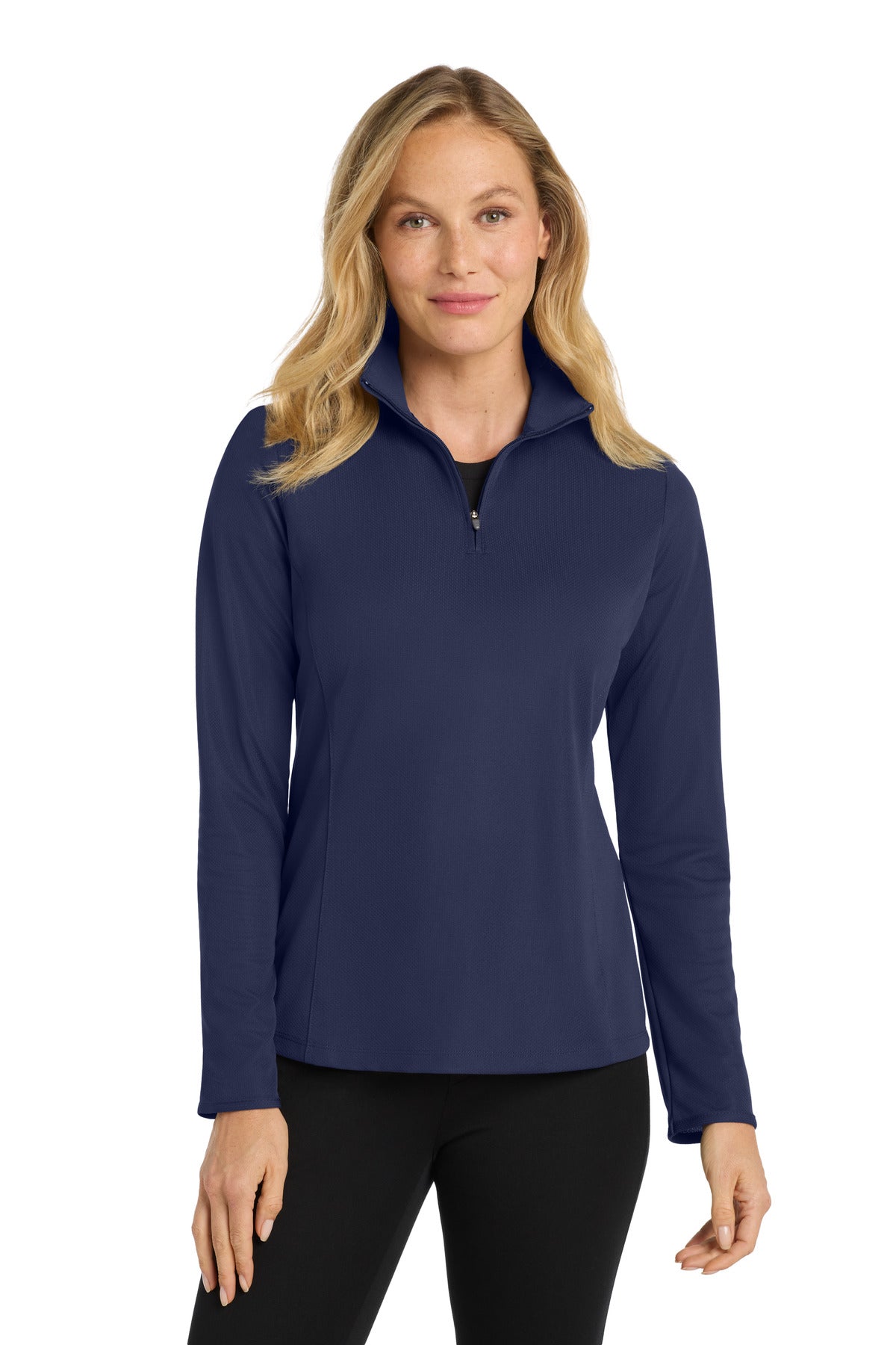 Custom True Navy Women's Pinpoint Mesh 1/2-Zip L806, personalized by SanCanDo Swag in Argyle, TX