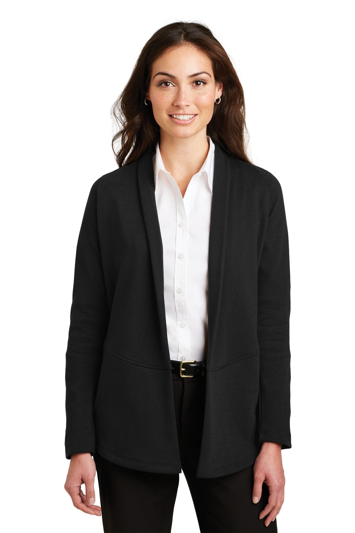 Custom Deep Black/ Charcoal Heather Women's Interlock Cardigan L807, personalized by SanCanDo Swag in Argyle, TX