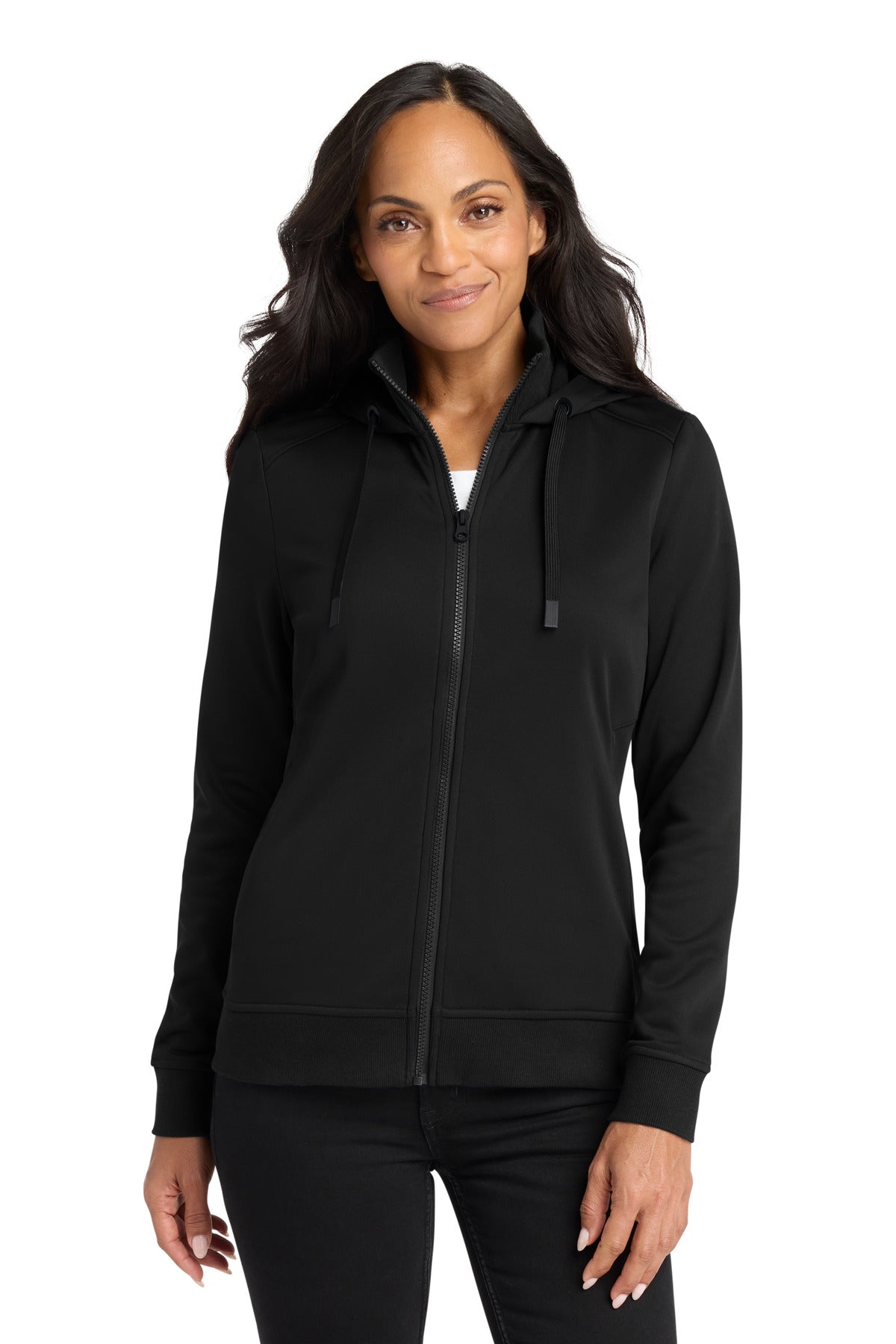 Custom Deep Black Women's Smooth Fleece Hooded Jacket L814, personalized by SanCanDo Swag in Argyle, TX