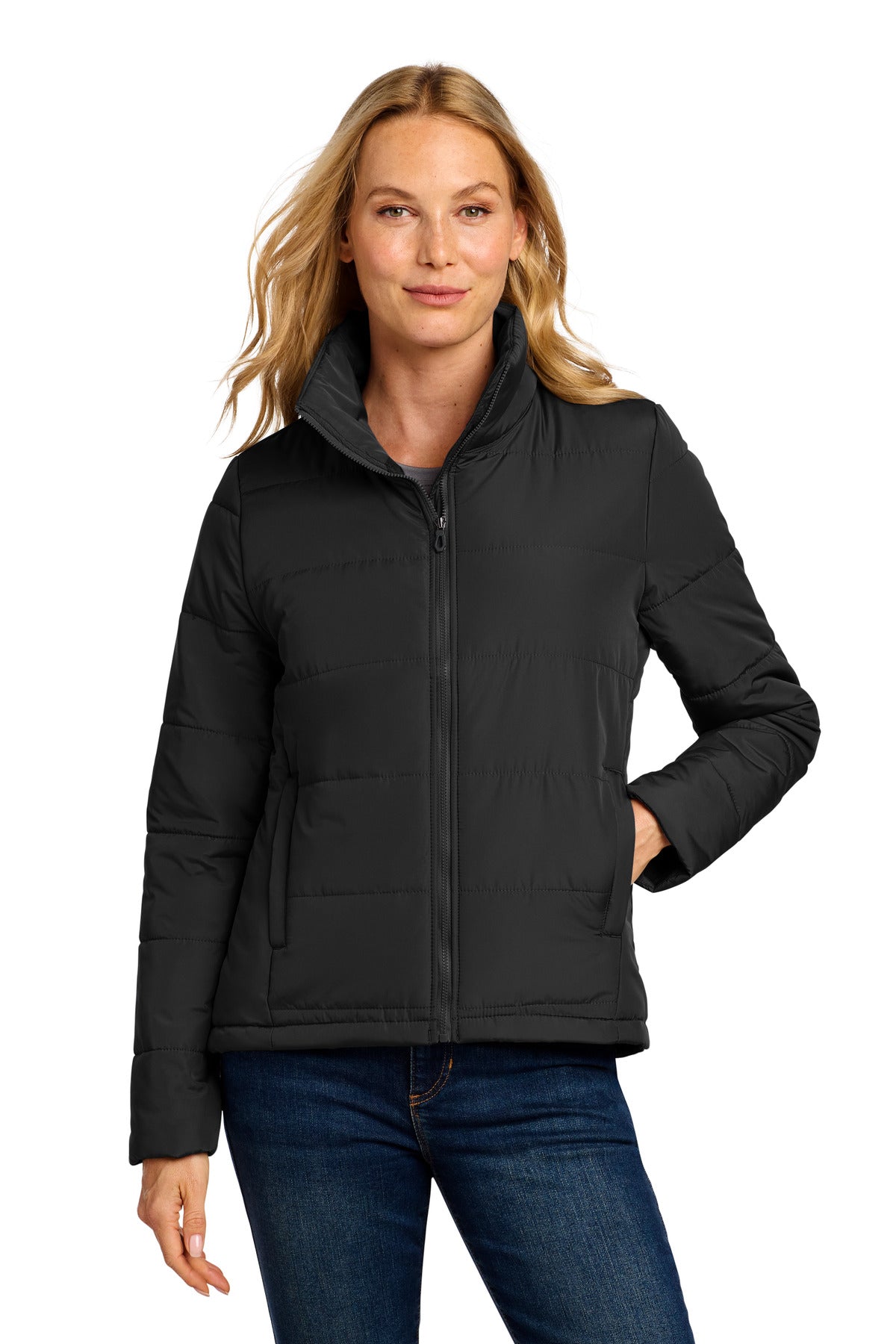 Custom Deep Black Women's Puffer Jacket L852, personalized by SanCanDo Swag in Argyle, TX