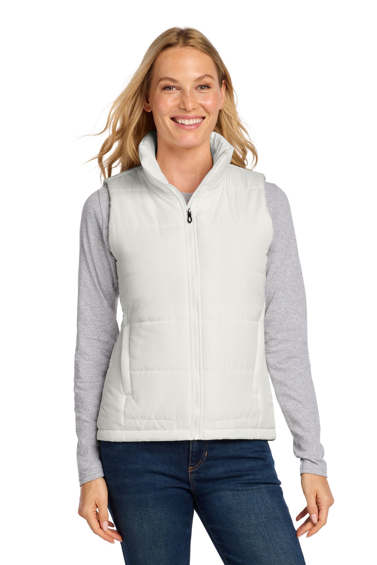 Custom Marshmallow Women's Puffer Vest L853, personalized by SanCanDo Swag in Argyle, TX