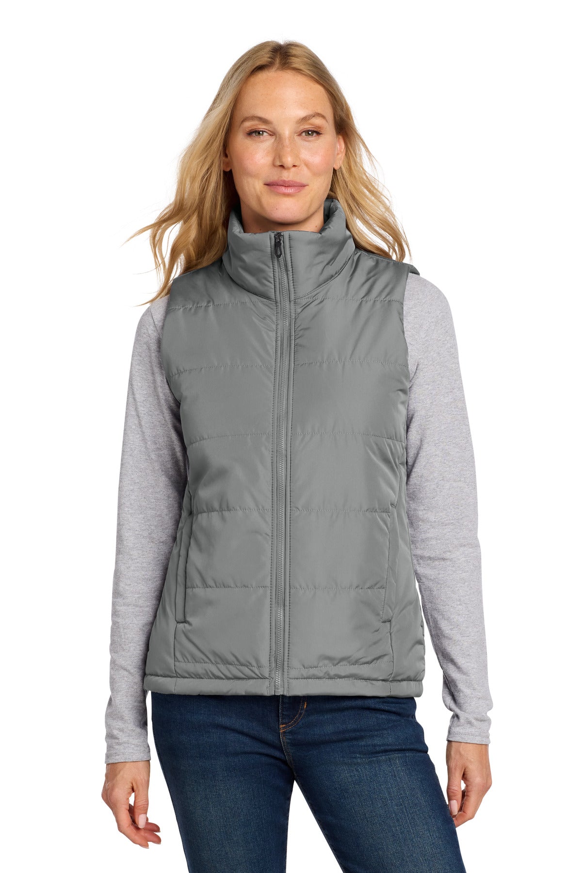 Custom Shadow Grey Women's Puffer Vest L853, personalized by SanCanDo Swag in Argyle, TX