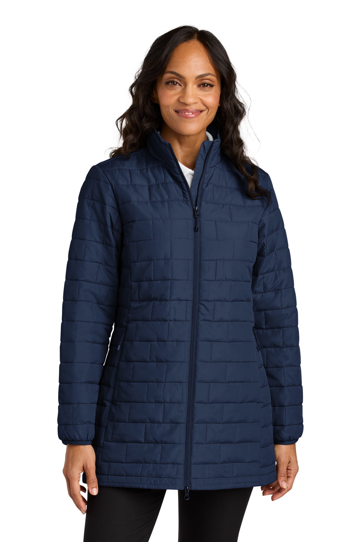 Custom True Navy Women's C-FREE Brick Jacket L854, personalized by SanCanDo Swag in Argyle, TX