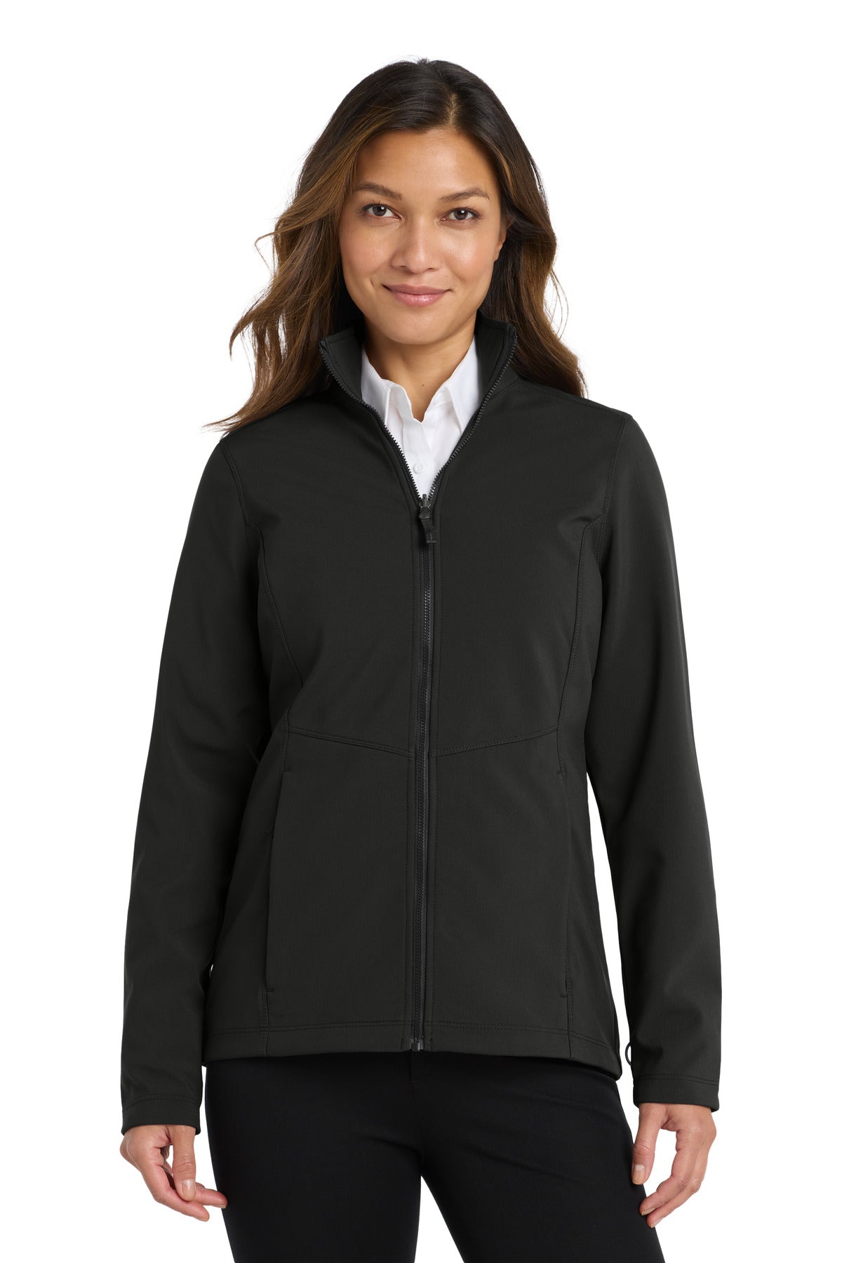 Custom Deep Black Women's Collective Soft Shell Jacket L901, personalized by SanCanDo Swag in Argyle, TX