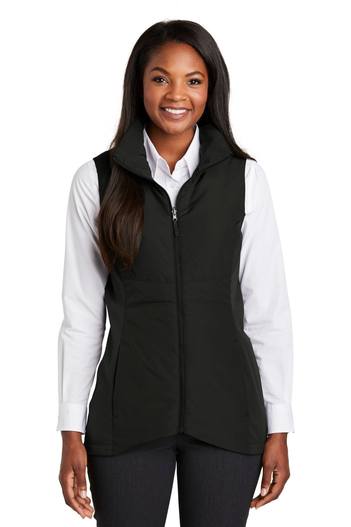 Custom Deep Black Women's Collective Insulated Vest L903, personalized by SanCanDo Swag in Argyle, TX