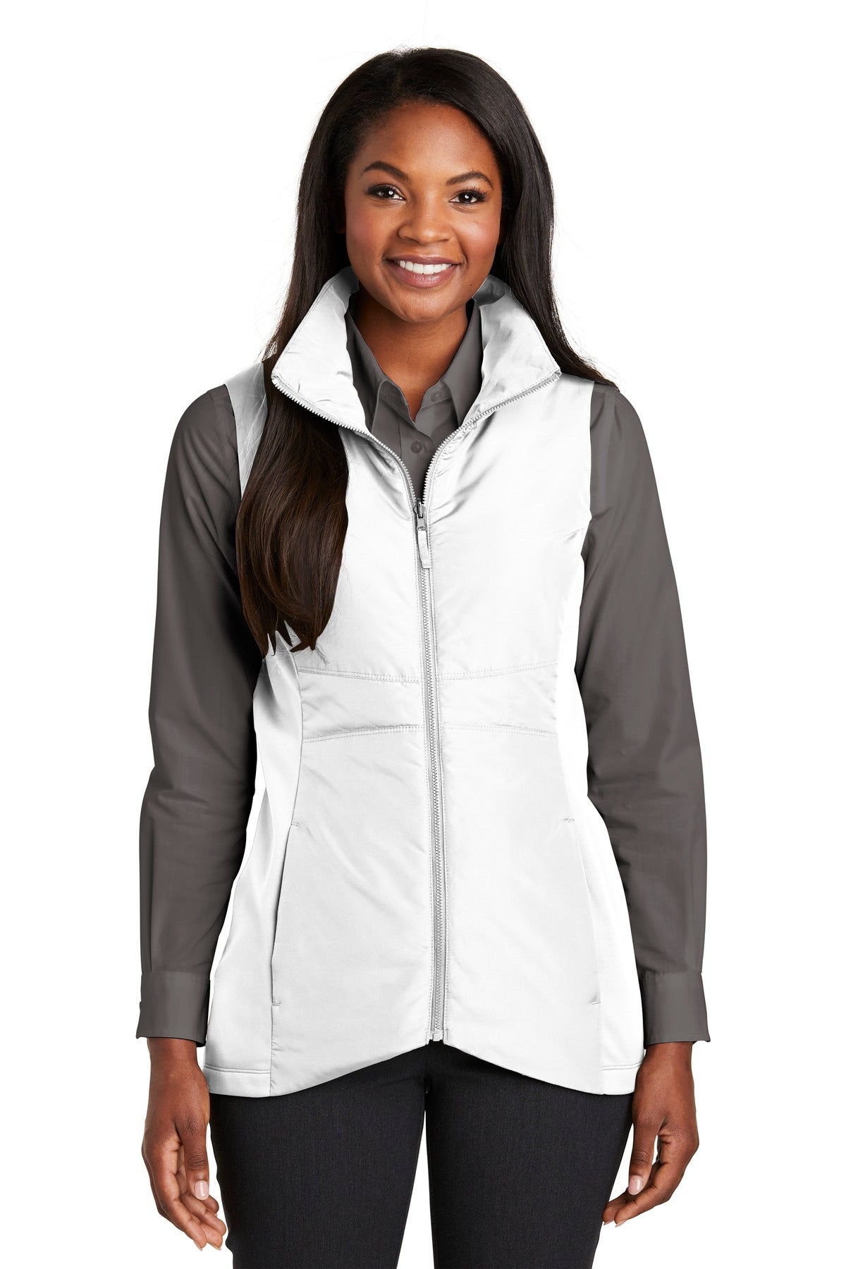 Custom White Women's Collective Insulated Vest L903, personalized by SanCanDo Swag in Argyle, TX