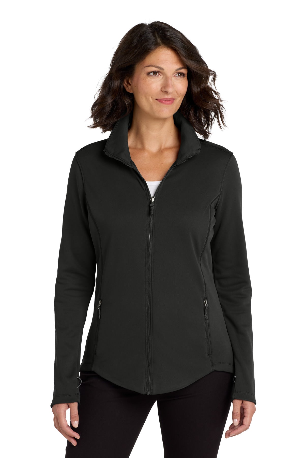 Custom Deep Black Women's Collective Smooth Fleece Jacket L904, personalized by SanCanDo Swag in Argyle, TX