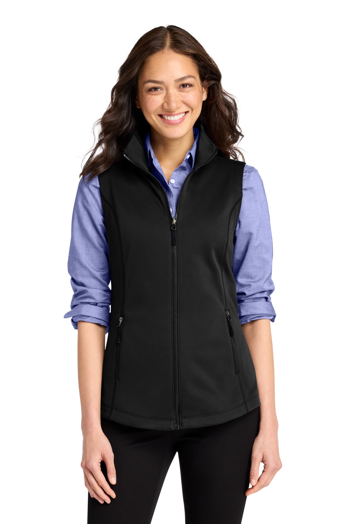 Custom Deep Black Women's Collective Smooth Fleece Vest L906, personalized by SanCanDo Swag in Argyle, TX