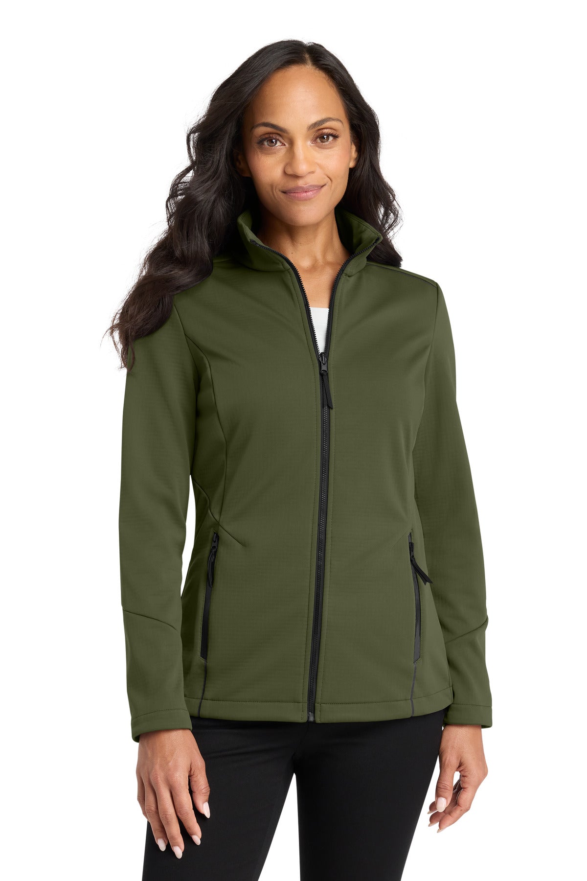 Custom Olive Green Collective Tech Soft Shell Jacket L921, personalized by SanCanDo Swag in Argyle, TX