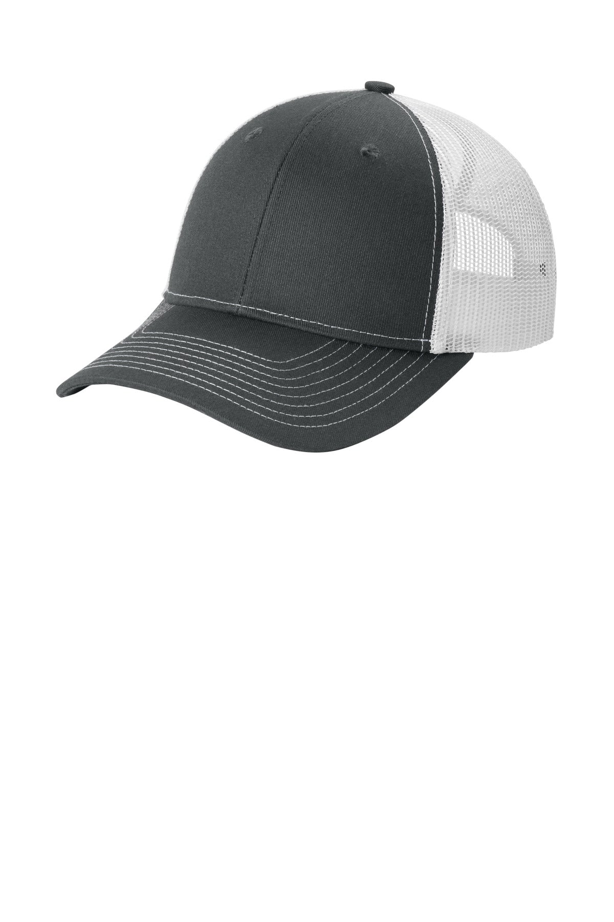 Custom Grey Steel/ White Snapback Ponytail Trucker Cap LC401, personalized by SanCanDo Swag in Argyle, TX
