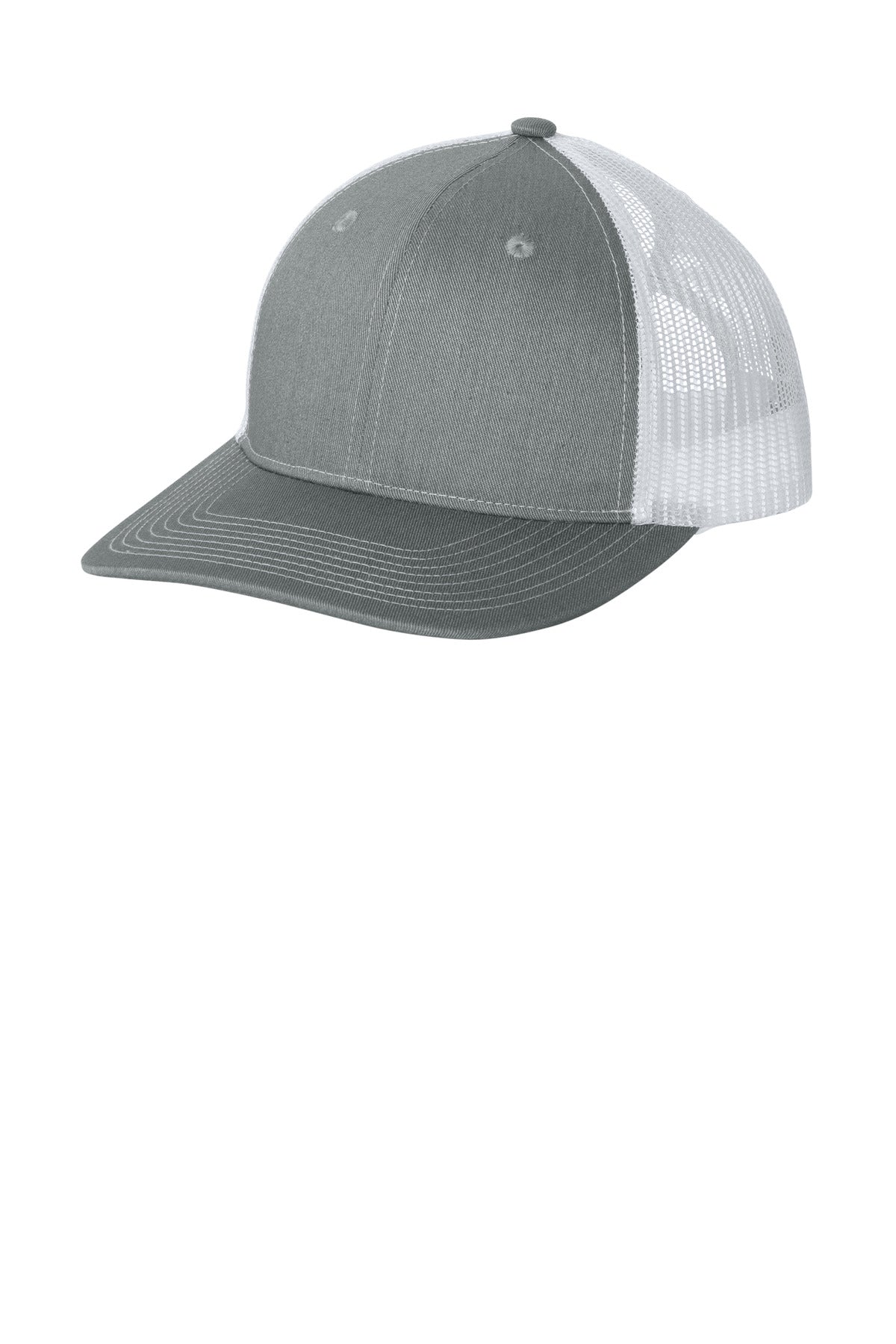 Custom Heather Grey/ White Snapback Ponytail Trucker Cap LC401, personalized by SanCanDo Swag in Argyle, TX