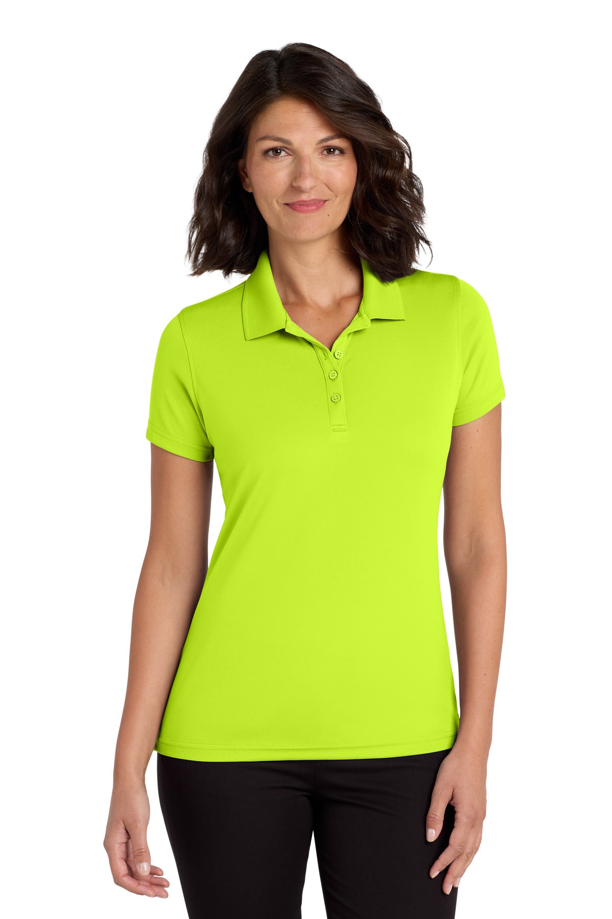 Custom Safety Yellow Women's Dry Zone UV Micro-Mesh Polo LK110, personalized by SanCanDo Swag in Argyle, TX