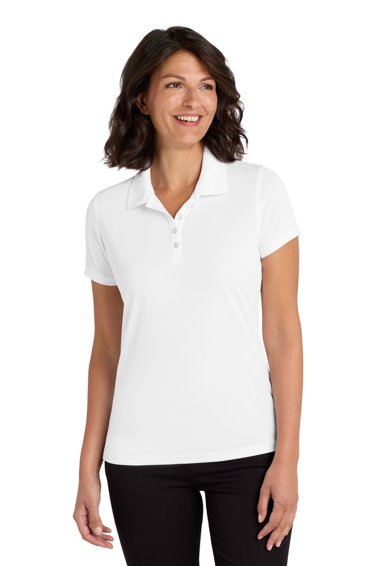Custom White Women's Dry Zone UV Micro-Mesh Polo LK110, personalized by SanCanDo Swag in Argyle, TX