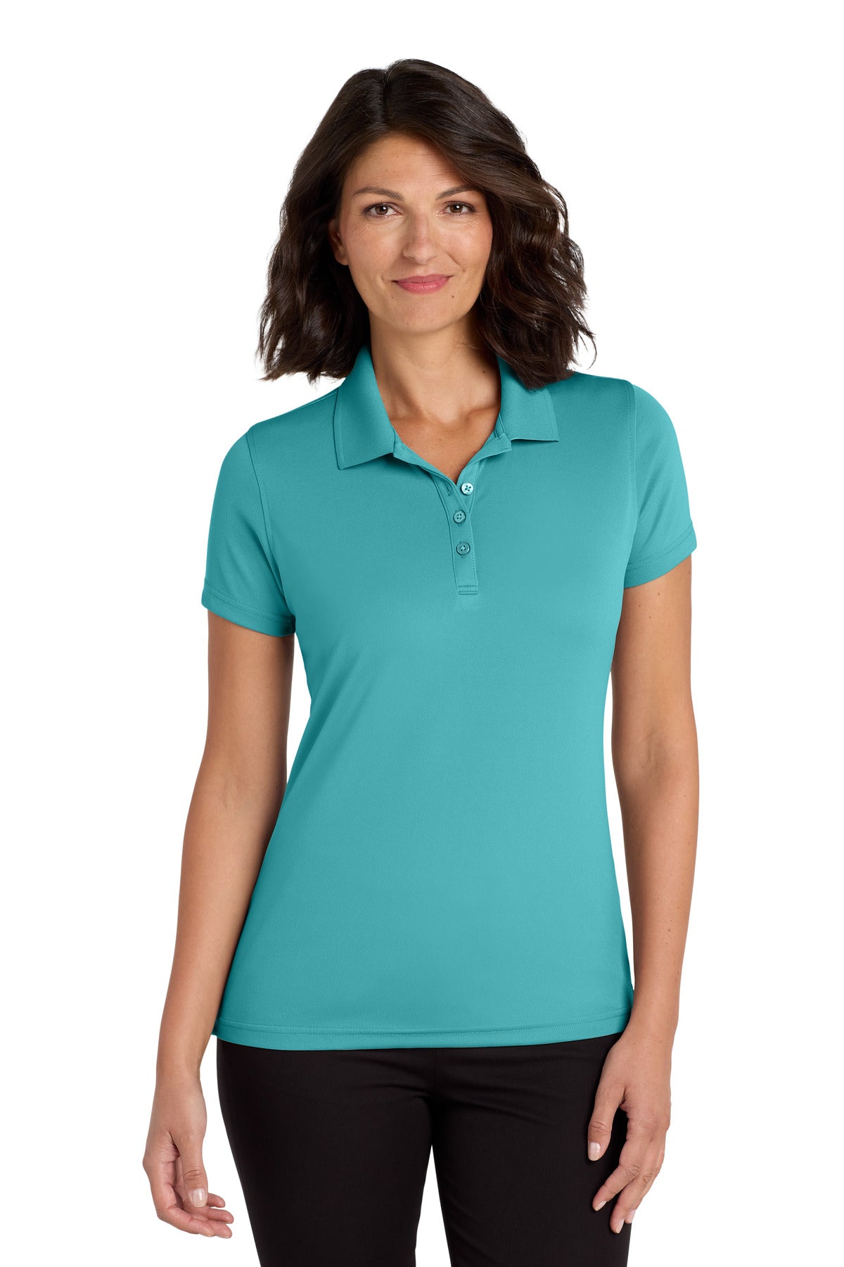 Custom Aquamarine Women's Dry Zone UV Micro-Mesh Polo LK110, personalized by SanCanDo Swag in Argyle, TX