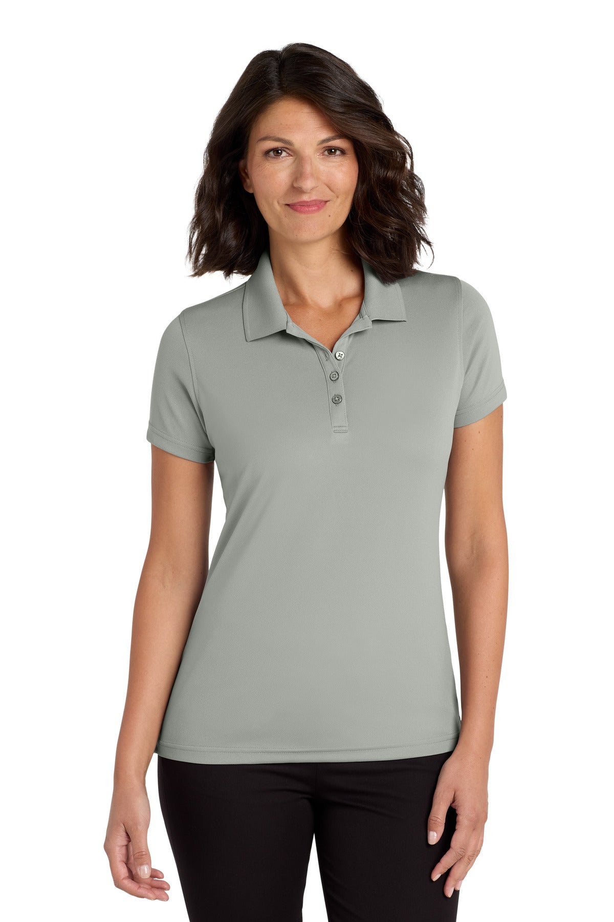 Custom Gusty Grey Women's Dry Zone UV Micro-Mesh Polo LK110, personalized by SanCanDo Swag in Argyle, TX