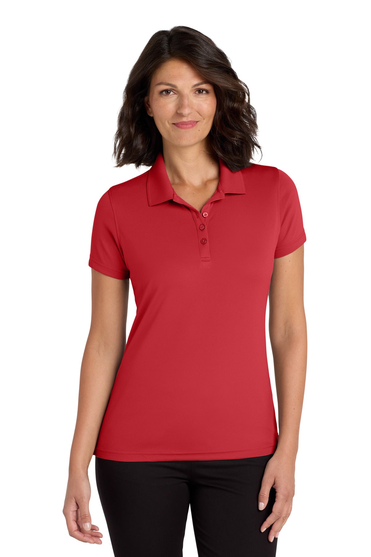 Custom Rich Red Women's Dry Zone UV Micro-Mesh Polo LK110, personalized by SanCanDo Swag in Argyle, TX